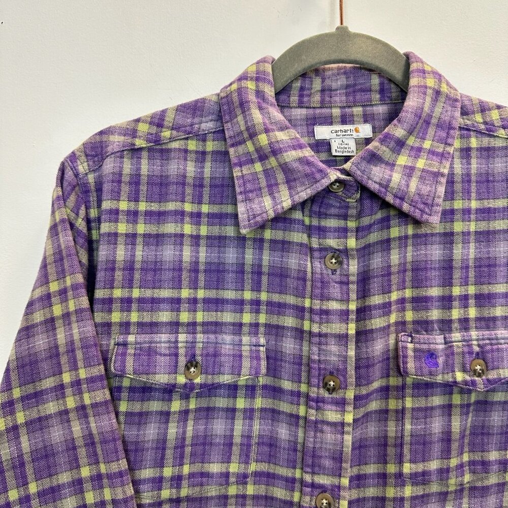 Carhartt Plaid Flannel Button Up Shirt Large 12/14